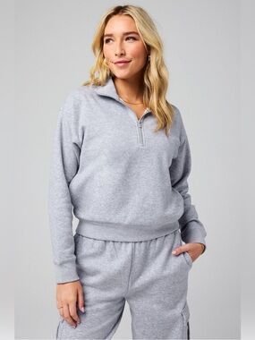 Fabletics Cozy Fleece Half Zip Sweatshirt Classic Grey Heather
